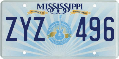 MS license plate ZYZ496