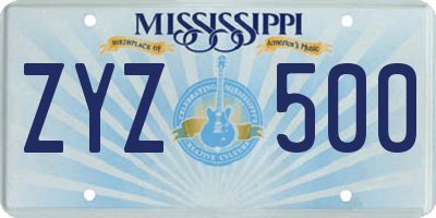 MS license plate ZYZ500