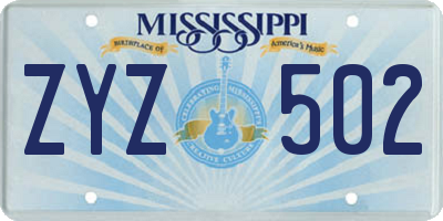 MS license plate ZYZ502