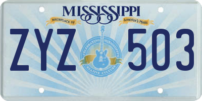 MS license plate ZYZ503