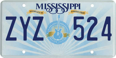 MS license plate ZYZ524