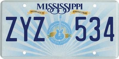 MS license plate ZYZ534