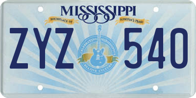 MS license plate ZYZ540