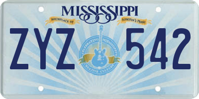 MS license plate ZYZ542
