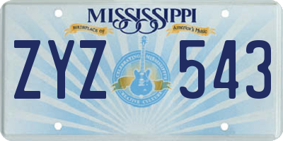 MS license plate ZYZ543