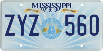 MS license plate ZYZ560