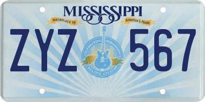 MS license plate ZYZ567