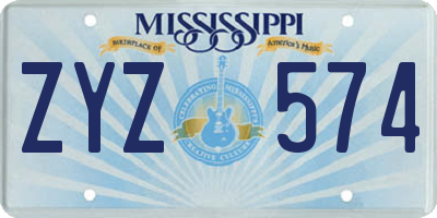 MS license plate ZYZ574