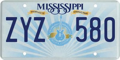 MS license plate ZYZ580