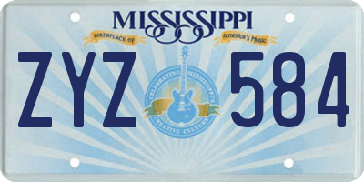 MS license plate ZYZ584