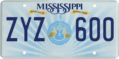 MS license plate ZYZ600