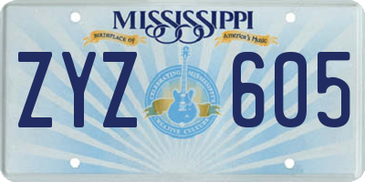 MS license plate ZYZ605