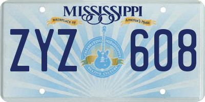 MS license plate ZYZ608