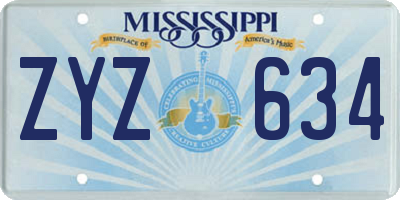 MS license plate ZYZ634