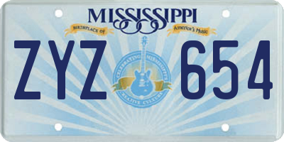 MS license plate ZYZ654
