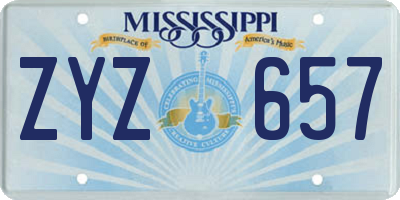 MS license plate ZYZ657