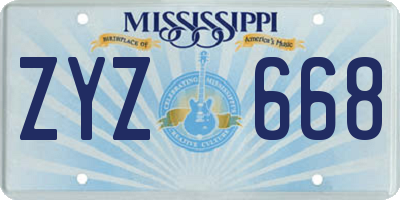 MS license plate ZYZ668