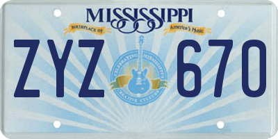 MS license plate ZYZ670