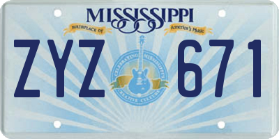 MS license plate ZYZ671