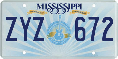 MS license plate ZYZ672