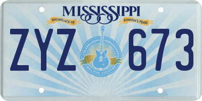 MS license plate ZYZ673