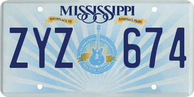 MS license plate ZYZ674