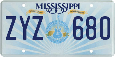 MS license plate ZYZ680