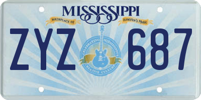 MS license plate ZYZ687
