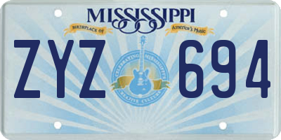 MS license plate ZYZ694