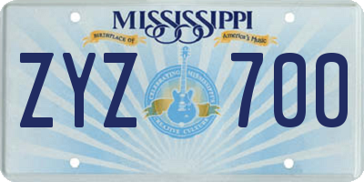 MS license plate ZYZ700