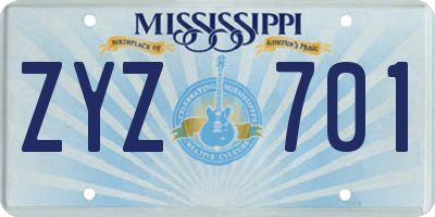 MS license plate ZYZ701