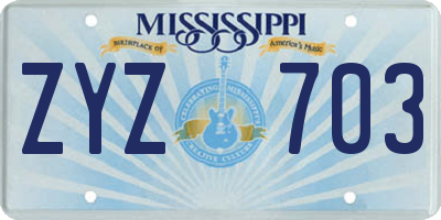 MS license plate ZYZ703