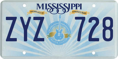 MS license plate ZYZ728