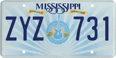 MS license plate ZYZ731