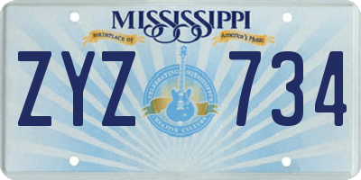 MS license plate ZYZ734