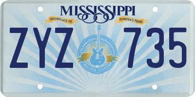 MS license plate ZYZ735