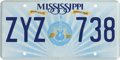 MS license plate ZYZ738