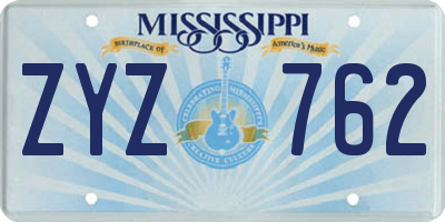 MS license plate ZYZ762