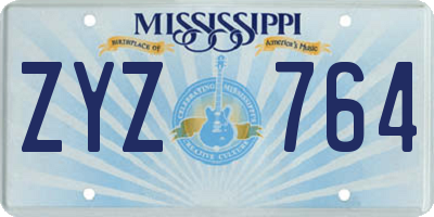 MS license plate ZYZ764