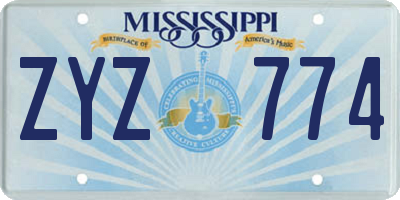MS license plate ZYZ774