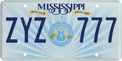 MS license plate ZYZ777