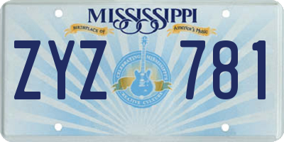MS license plate ZYZ781