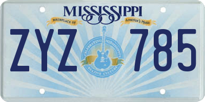 MS license plate ZYZ785
