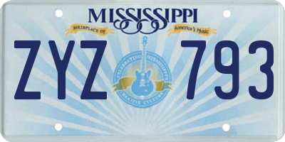 MS license plate ZYZ793
