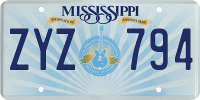 MS license plate ZYZ794