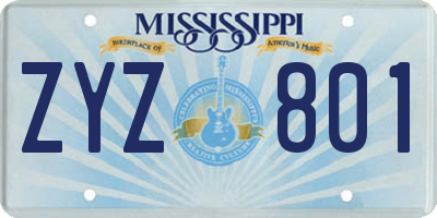 MS license plate ZYZ801
