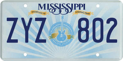 MS license plate ZYZ802