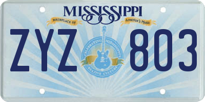 MS license plate ZYZ803