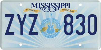MS license plate ZYZ830