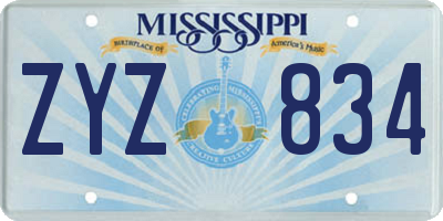 MS license plate ZYZ834